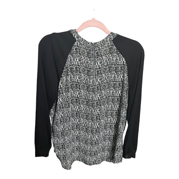 Violet & Claire black white patterned long sleeve top zip up back large - Picture 2 of 6